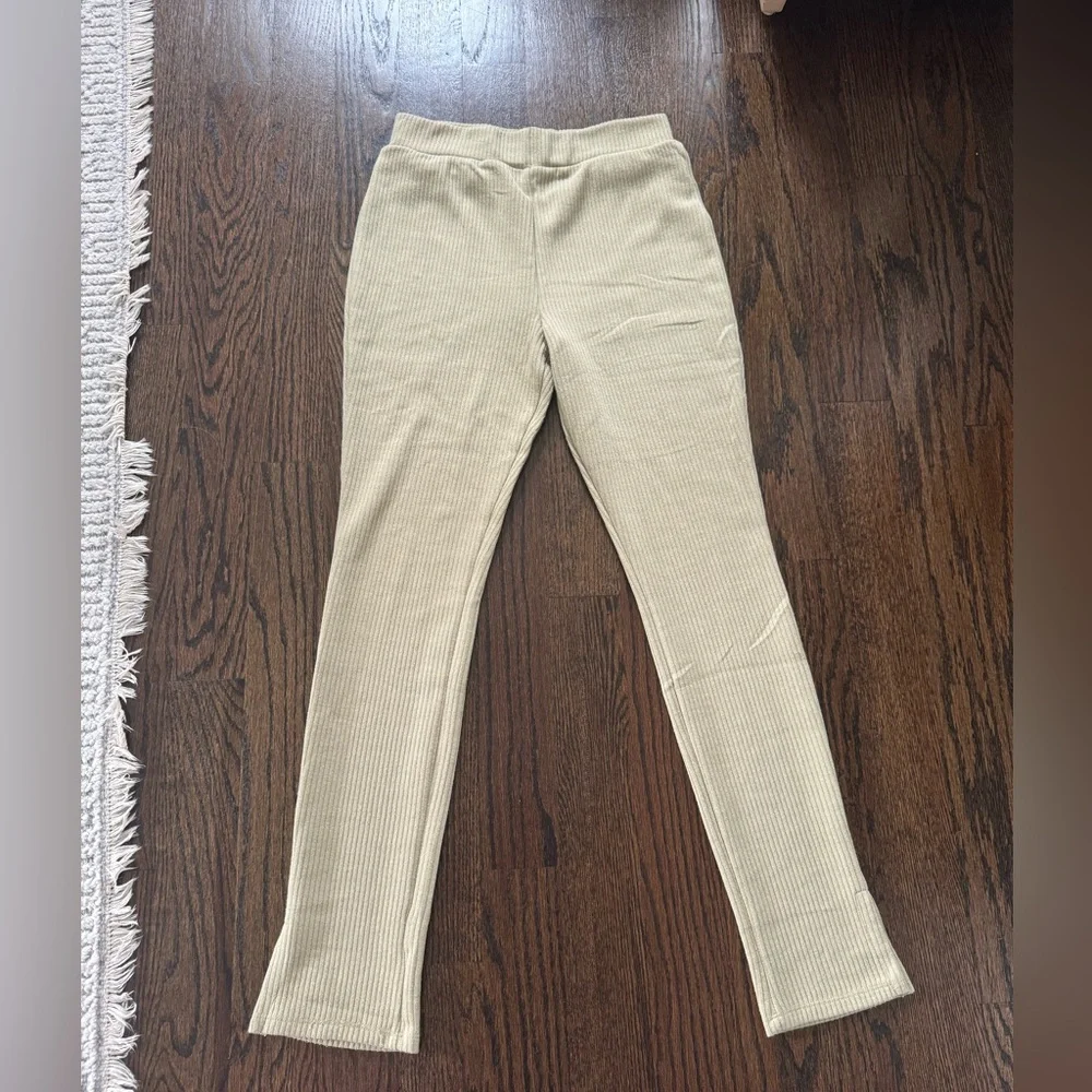 WEWOREWHAT Ribbed flare pants in beige